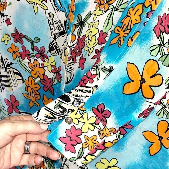 Marsh Landing Top Womens Medium Silk Button Down Tunic Shirt Tropical Coverup - Picture 6 of 10